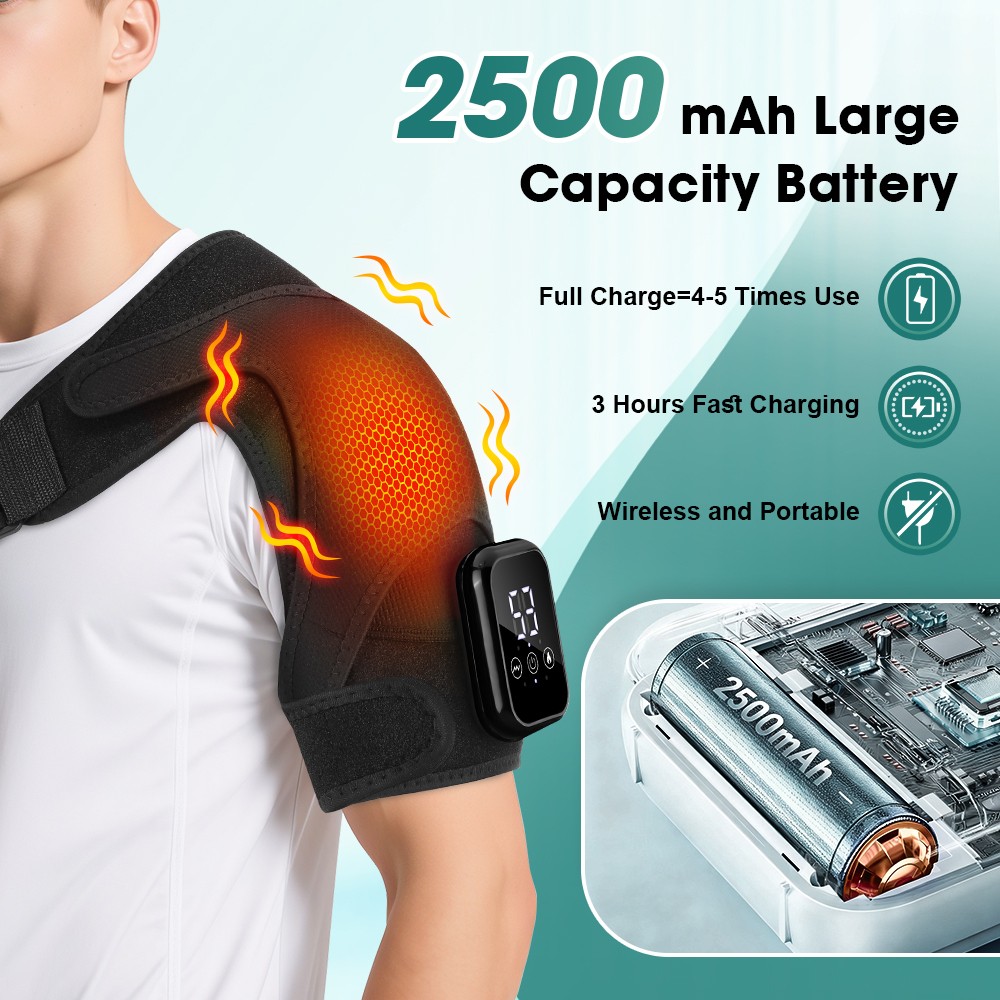 Cordless Shoulder Massager Pain Relief with 3 Vibration Modes, 3 Heating Levels