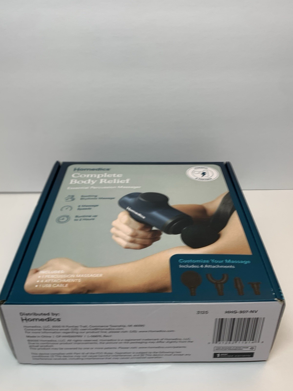 Homedics Essential Percussion Massager w/4 Attachment Heads, Complete Relief NEW