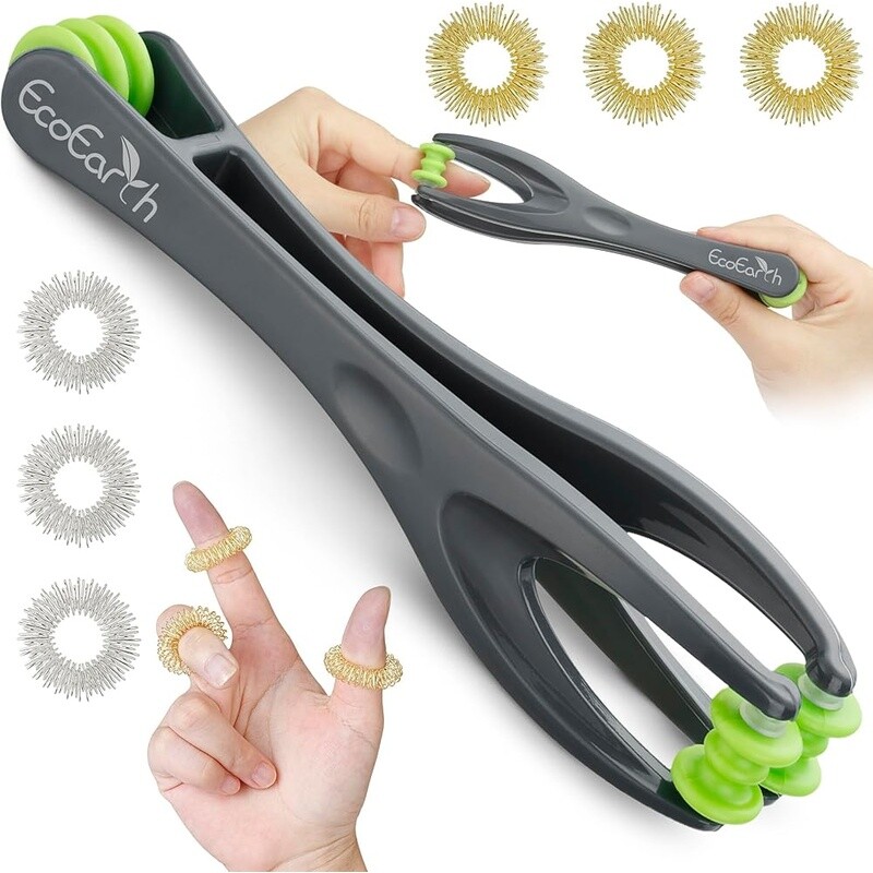 Finger Hand Massager Set Dual Sided Roller 6 Massage Rings Pain Relief New