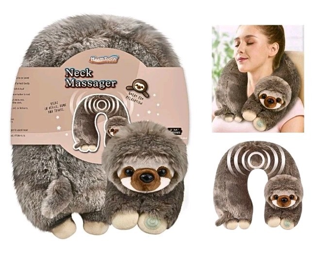 Plush Sloth Vibrating Neck Massager Pillow Wrap Soft Portable Muscle Relax Gift