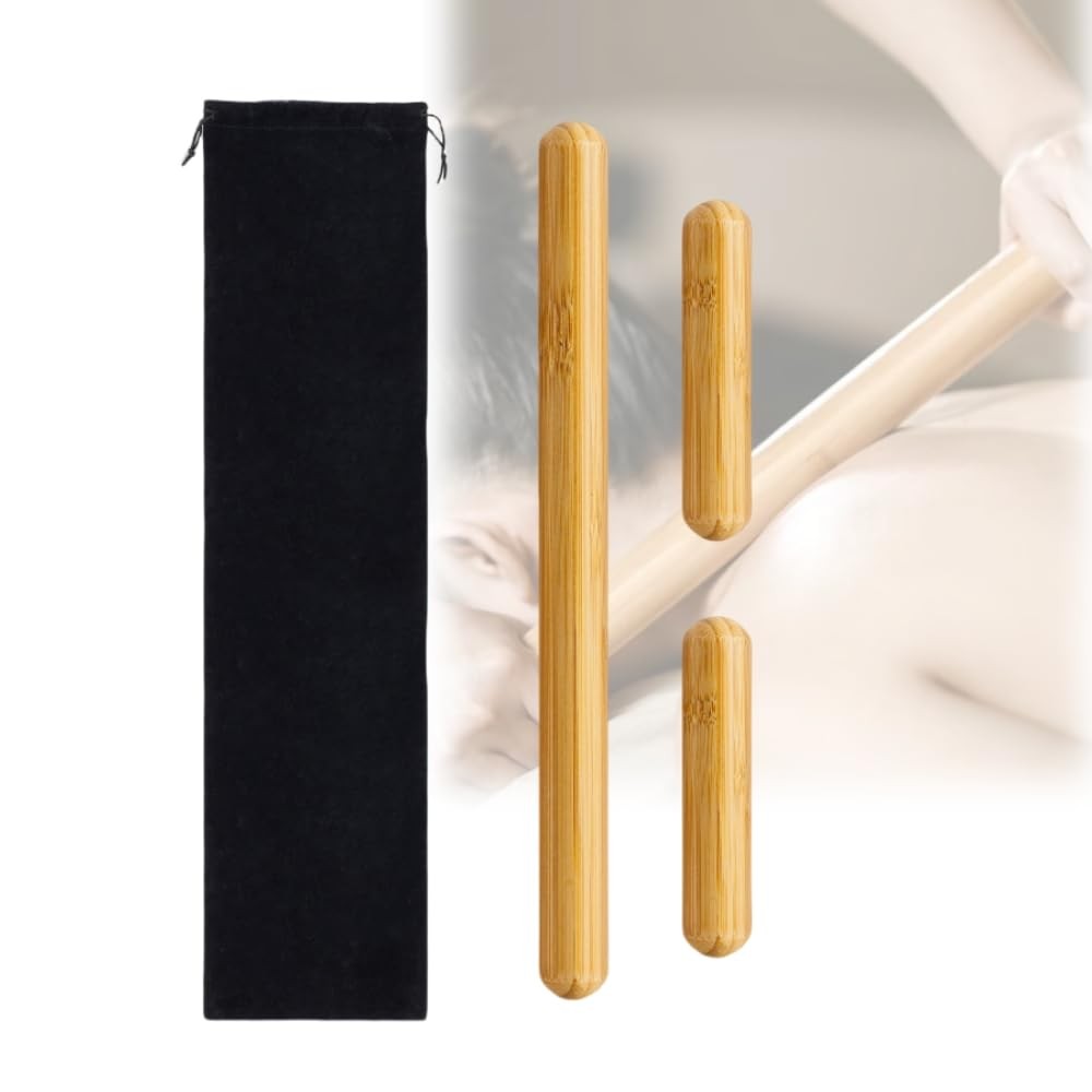 3PCS 100% Natural Solid Bamboo Massage Sticks,GuaSha Bamboo Massage Rollers for