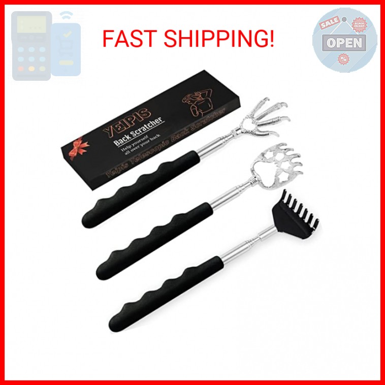 Yeipis 3 Pack Back Scratcher Metal Portable Telescoping with Rubber Handles, Ext