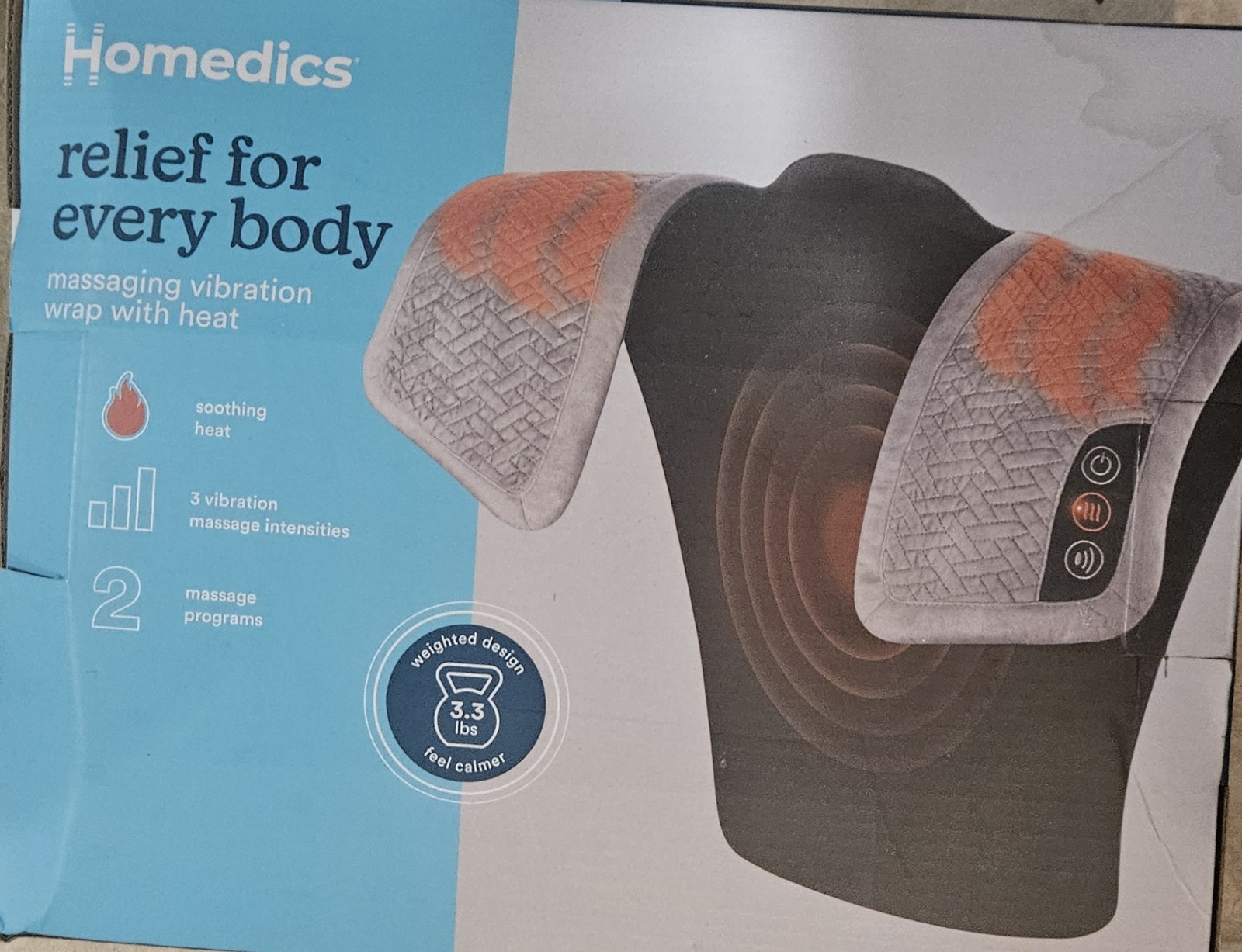 Homedics, Weighted Massage Wrap w Vibration, Soothing Heat, Cozy Sherpa