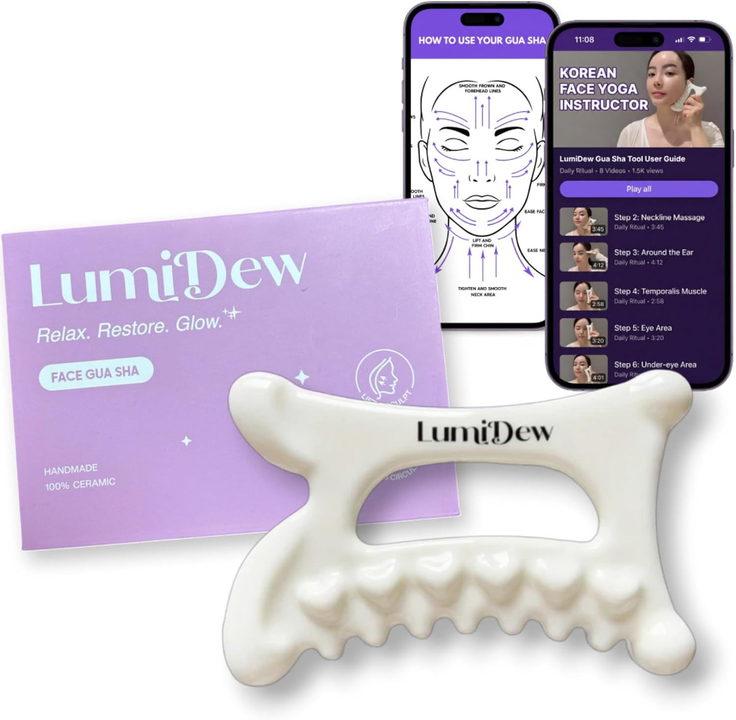 Ceramic Guasha Tool for Face & Body – Lymphatic Drainage Massager, Face Sculptin
