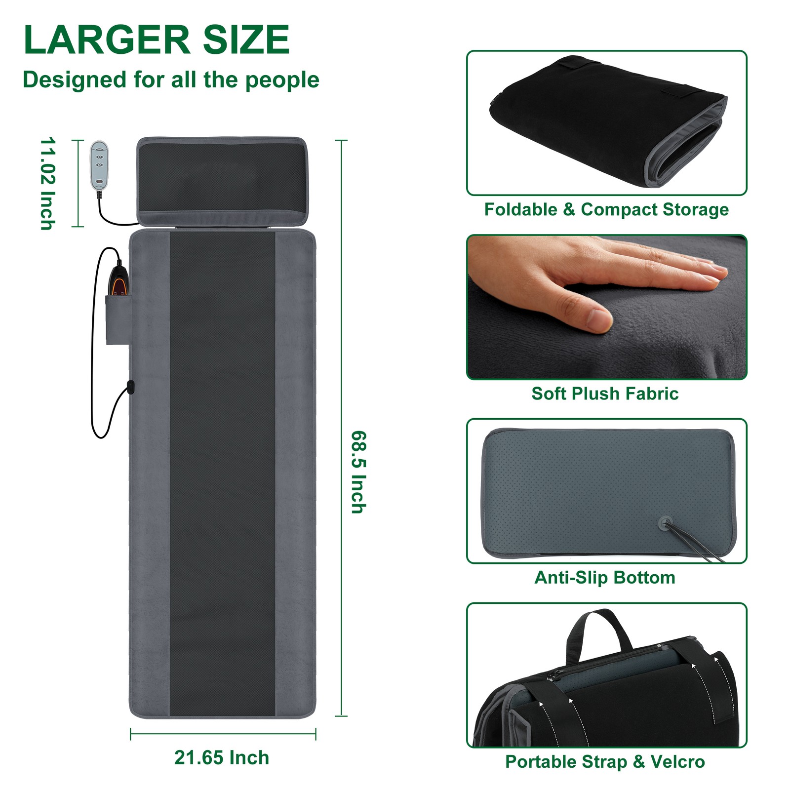 9 Modes Full Body Massage Mat with Heat Detachable Shiatsu Pillow with Remote