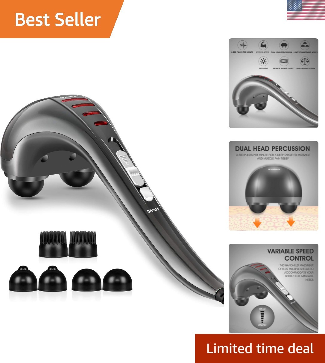 Handheld Neck Back Massager for Pain Relief Deep Tissue, Electric Double Head…