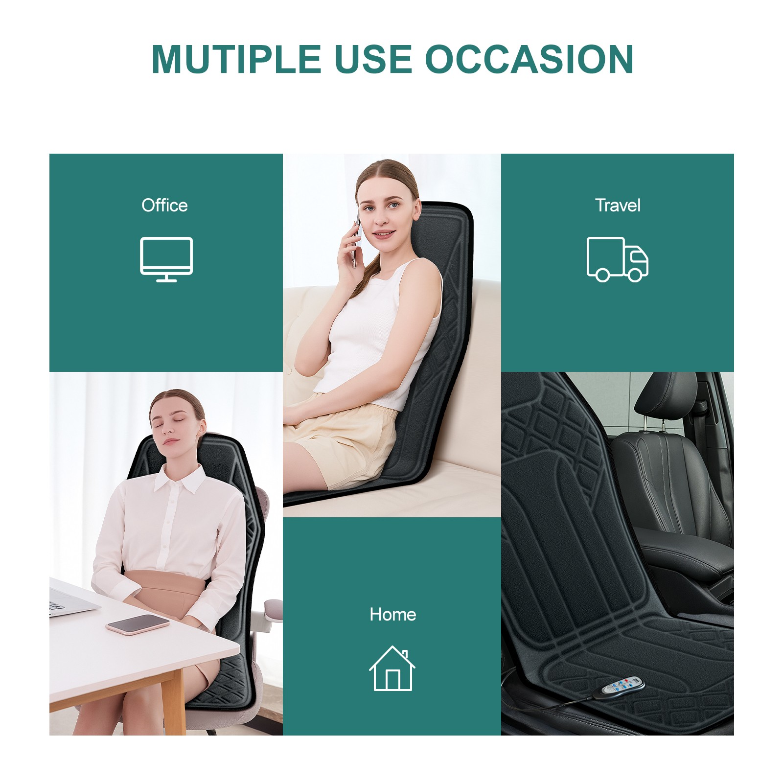 9 Modes Seat Chair Massager Pad Car Seat Cushion Back Massager with Heat Plush