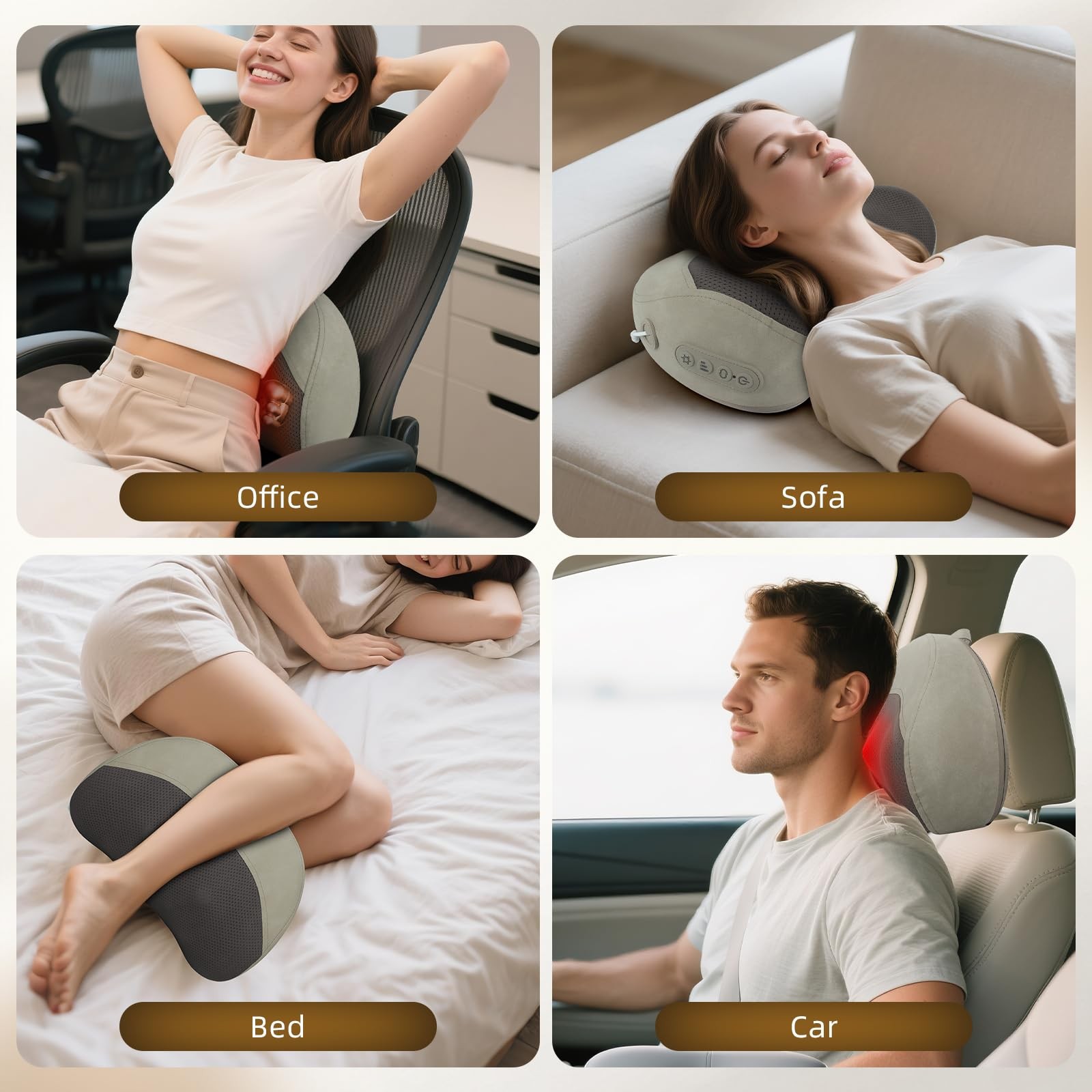 Electric Lumbar Support Pillow Shiatsu Back Massager Heat Neck Pain Relief