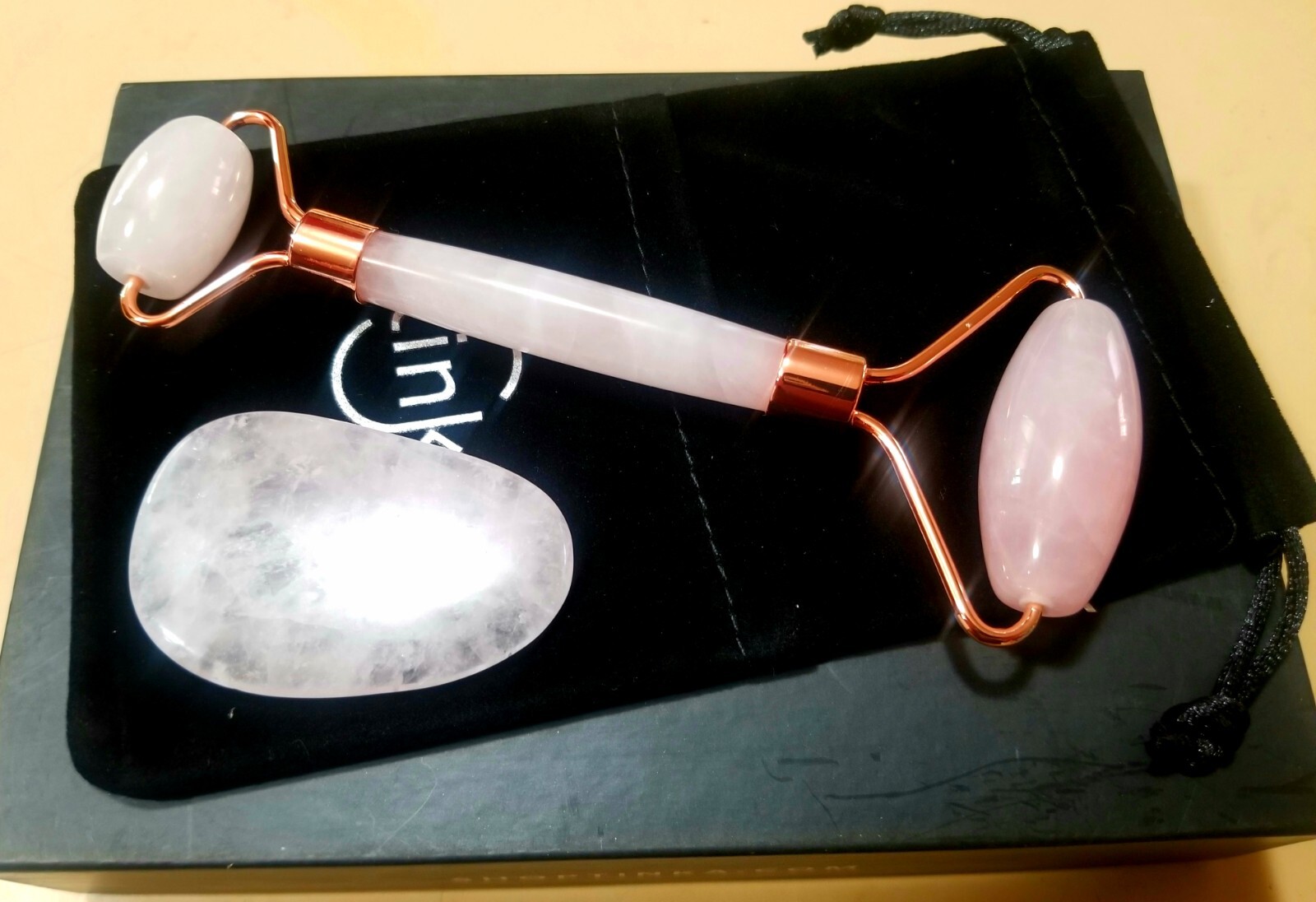 Rose Quartz Facial Massage Roller Tool & Gua Sha Boxed Set