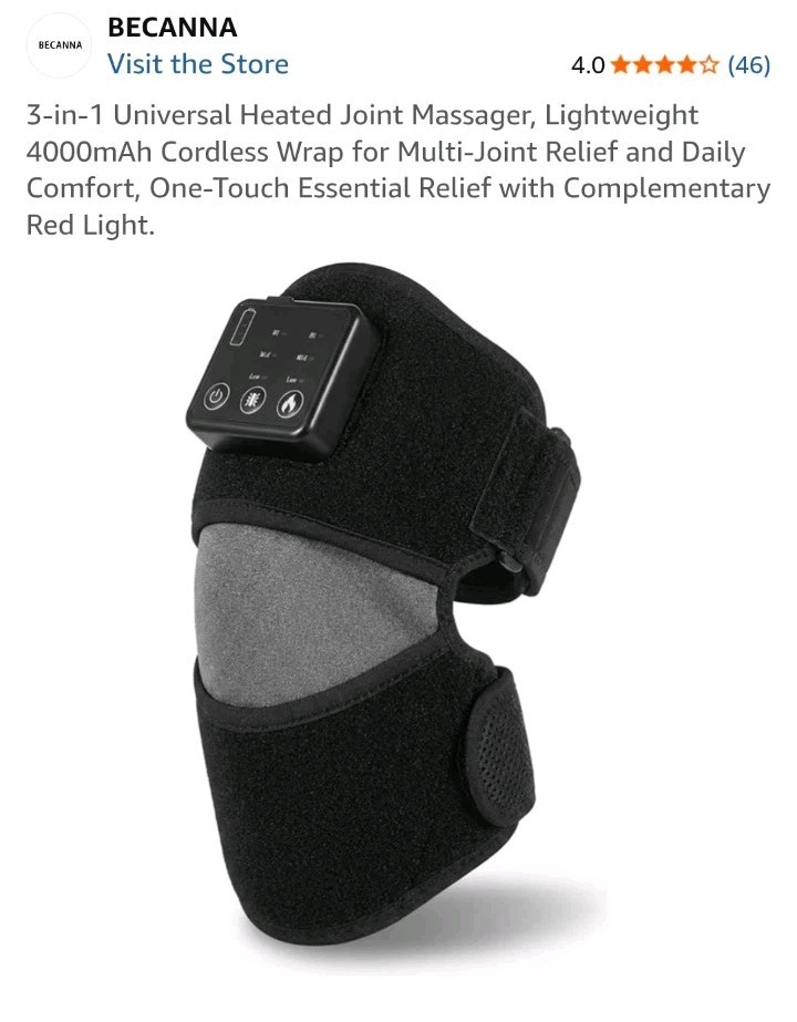 3-in-1 Universal Heated Joint Massager, Lightweight 4000mAh Cordless Wrap for…