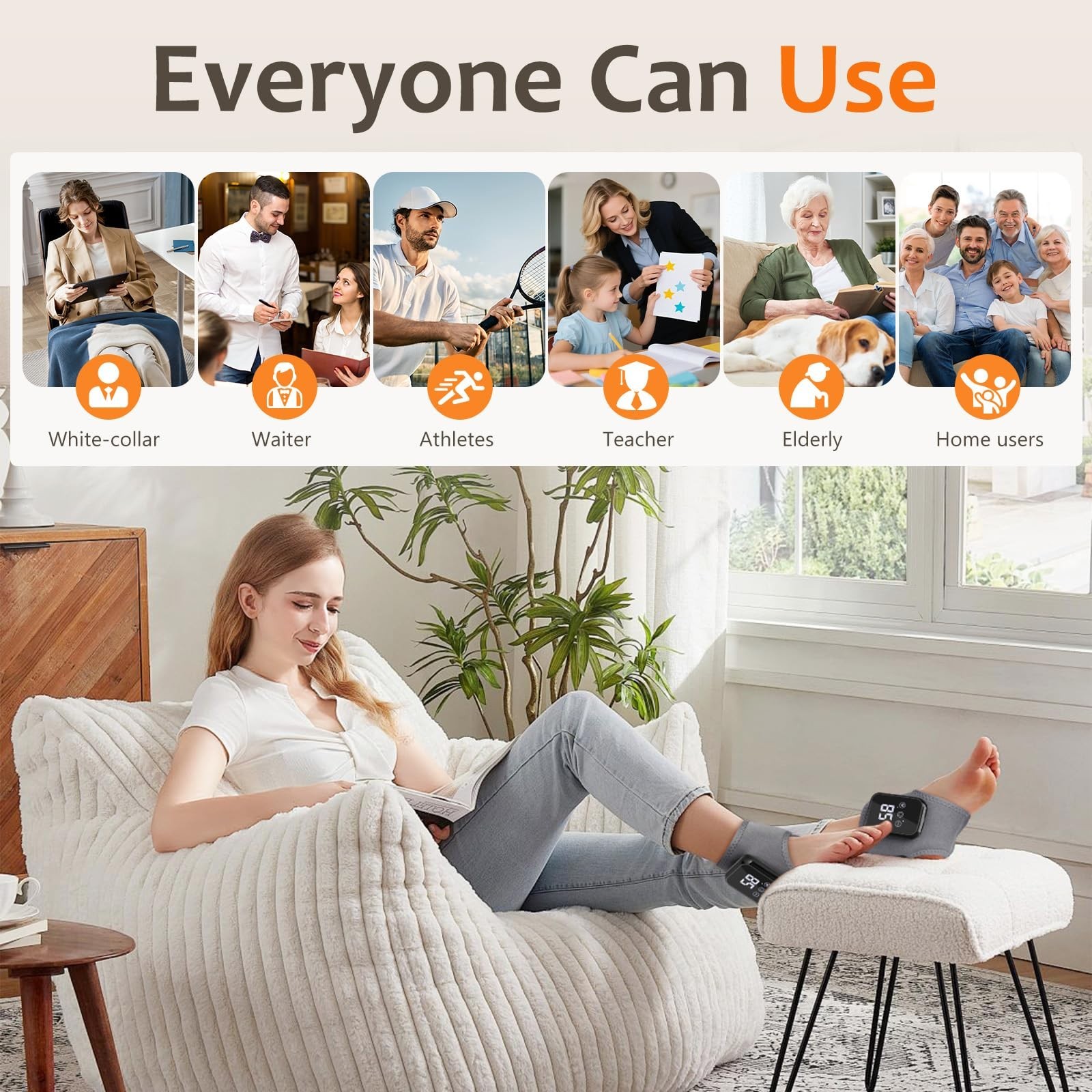 2Pcs Cordless Foot Massager for Neuropathy, 3-in-1 Portable with Heat & Vibratio