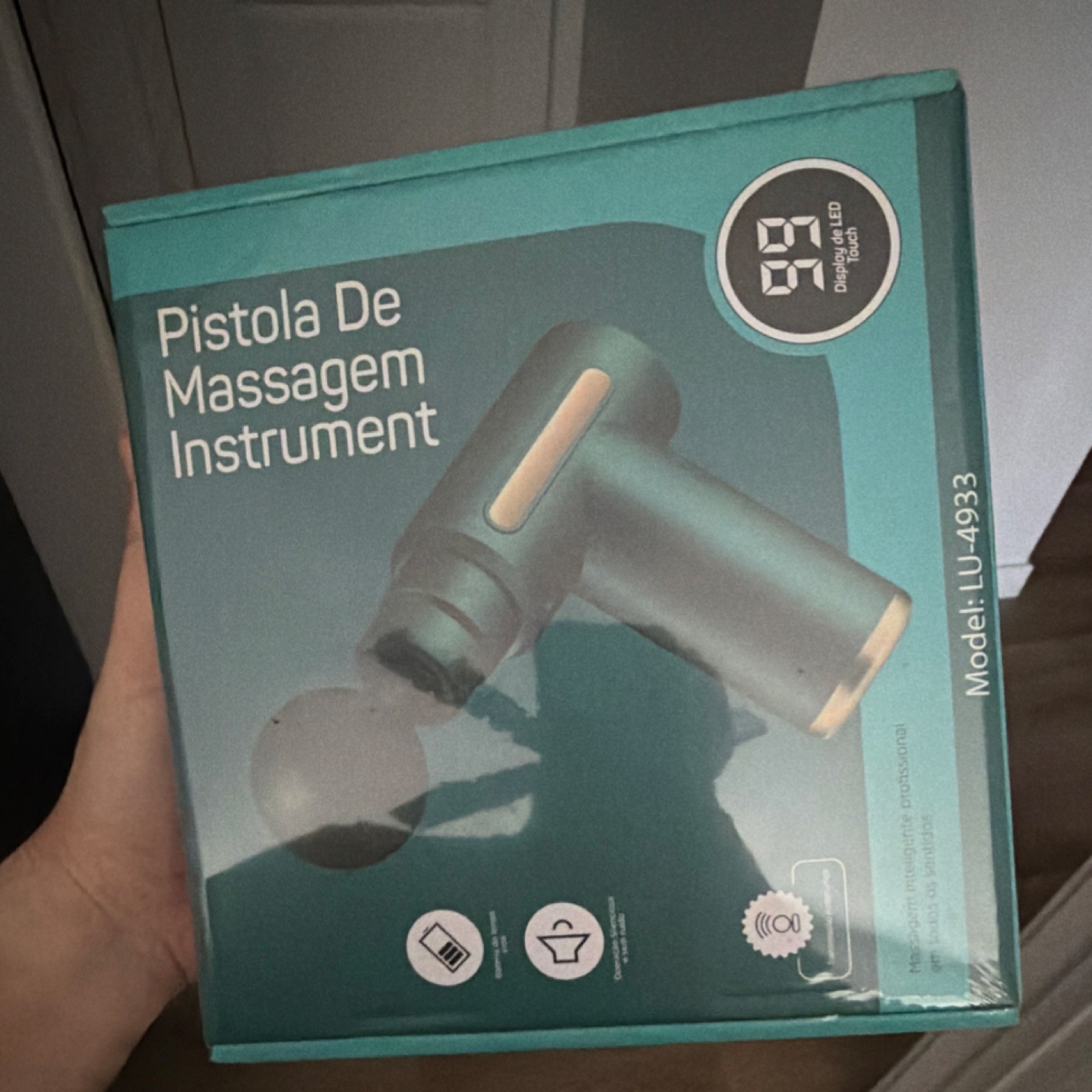 Massage Gun LU 4933 Green Percussion Pain Relief 4 Heads Cordless Rechargeable