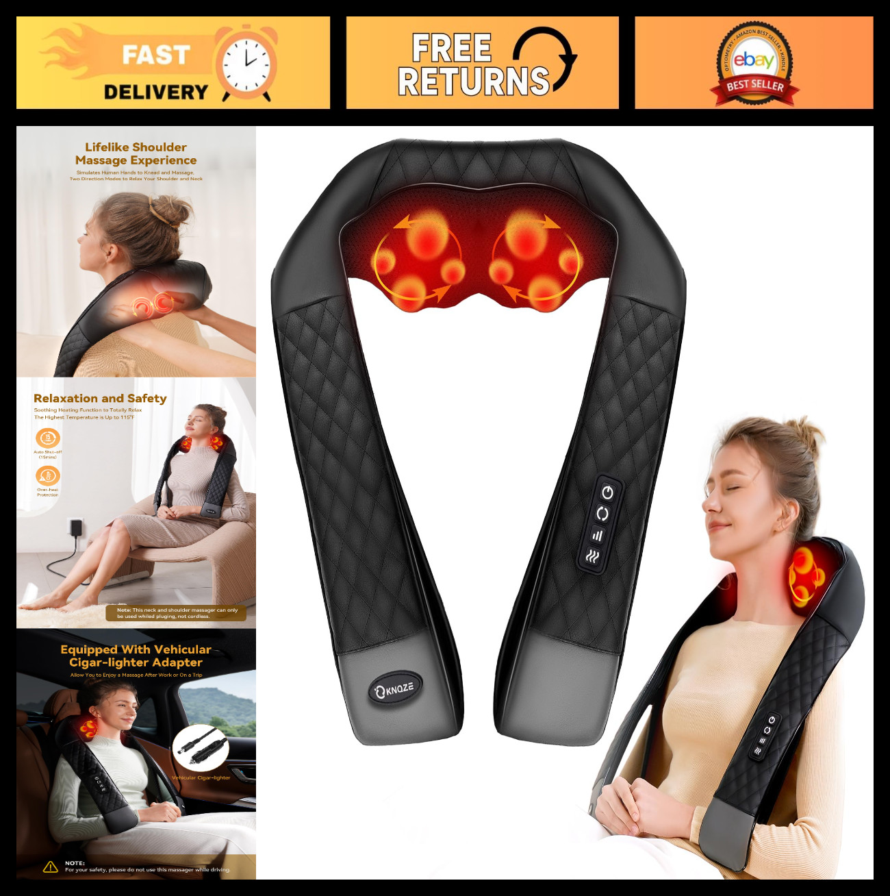 4D Deep Tissue Neck Massager with Heat for Pain Relief, Ergonomic Full Body Mass