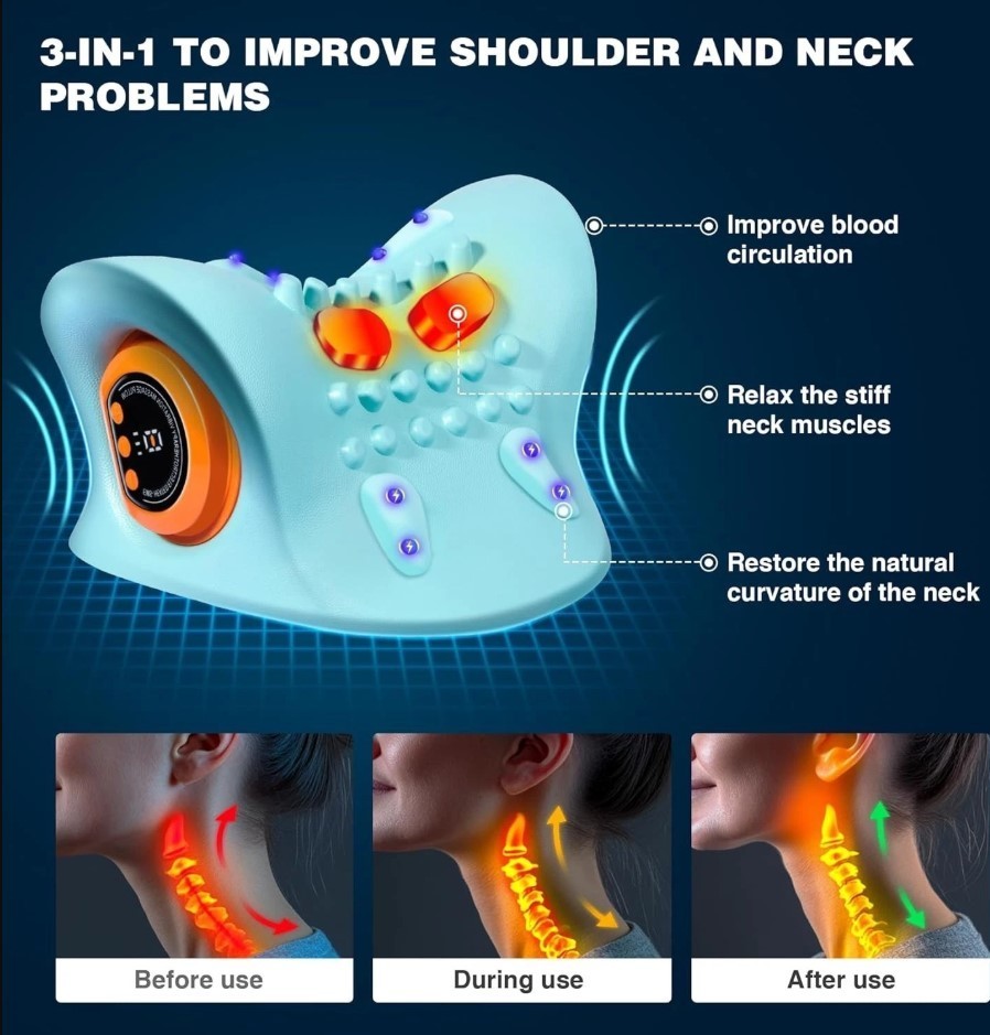 Hugterra Neck Massager 2025, Neck and Shoulder Relaxer with Heat, 3 Modes, Porta
