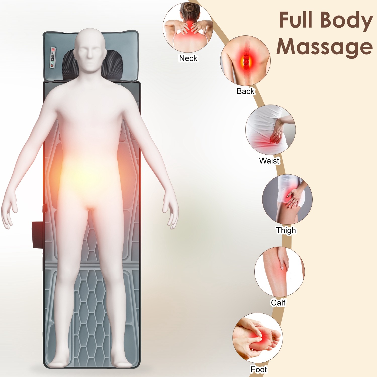 Flannel Full Body Electric Massage Mat Heated Massage Pad Anti-Slip Massager Pad