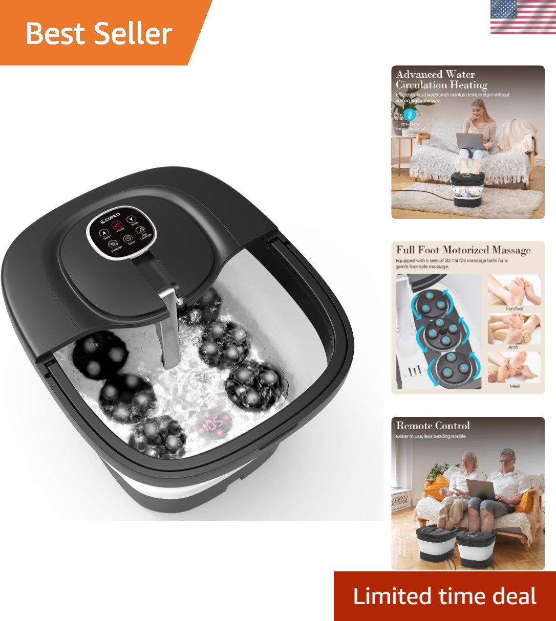Foot Spa Bath Massager, Upgraded Foot Bath with Circulation Heat, Motorized S…