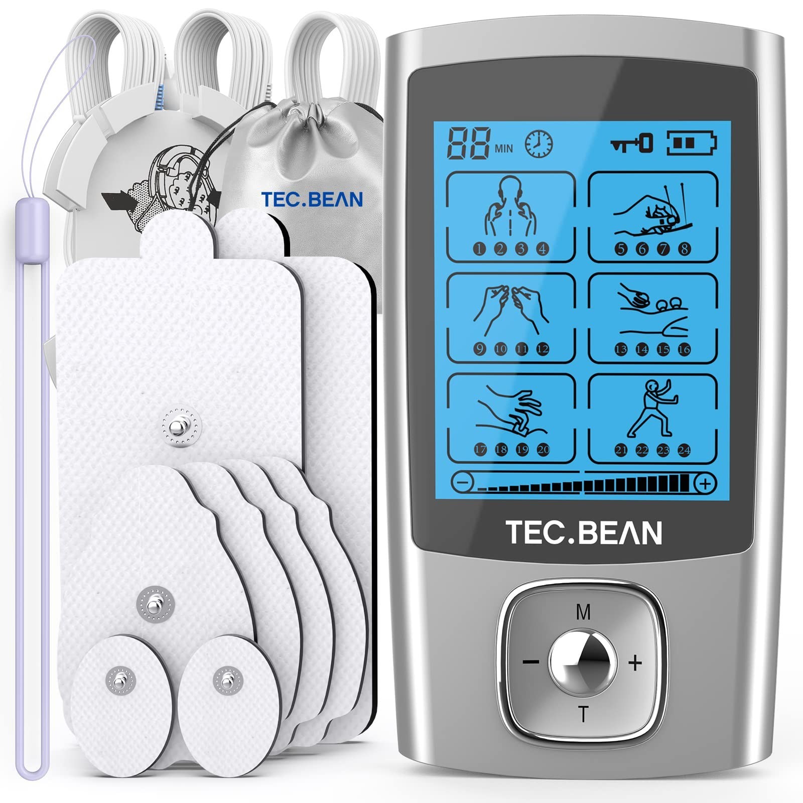 24 Modes Rechargeable TENS Unit Muscle Stimulator with 8 Electrode Pads – Pain R
