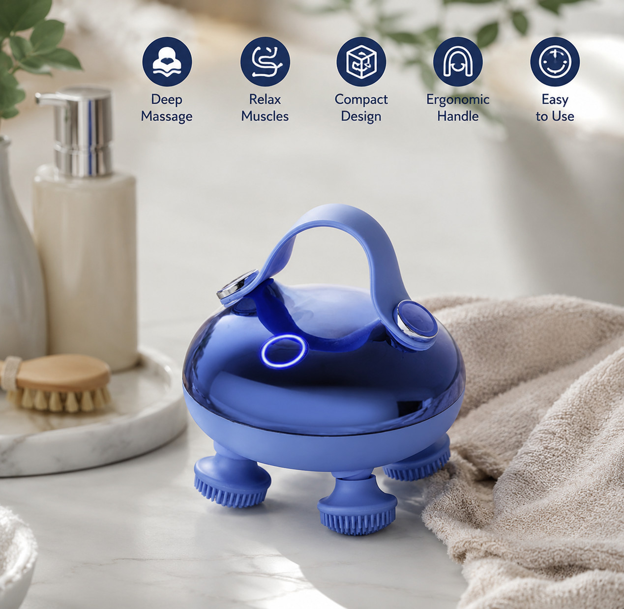 Electric Scalp Massager, Portable and Rechargeable, Handheld with Anti-Fall Stra