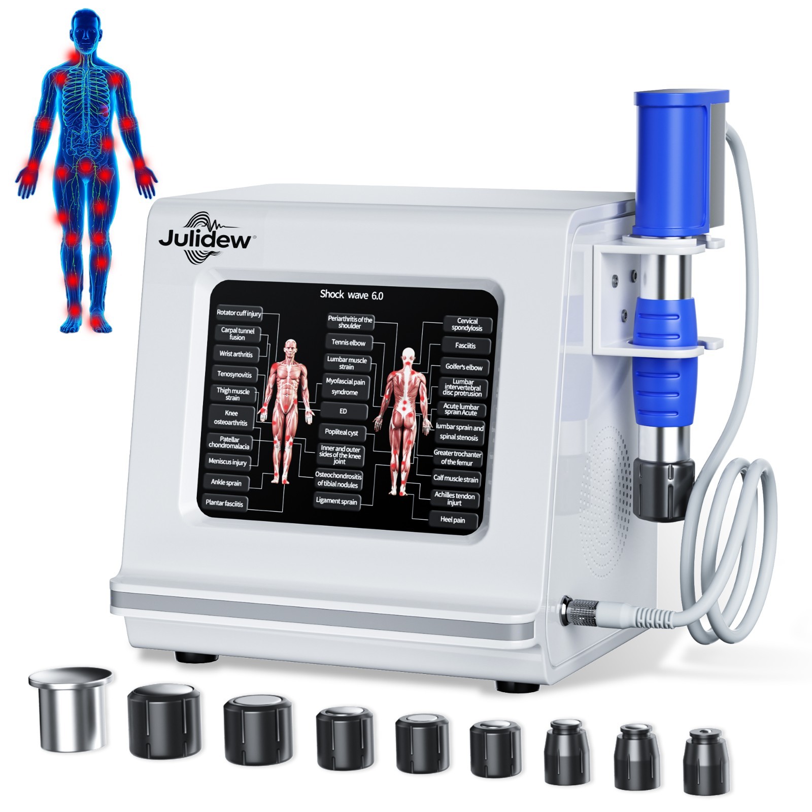 2026 Shockwave Therapy Machine with 9 Heads+Smart Touchscreen, Two-year warranty