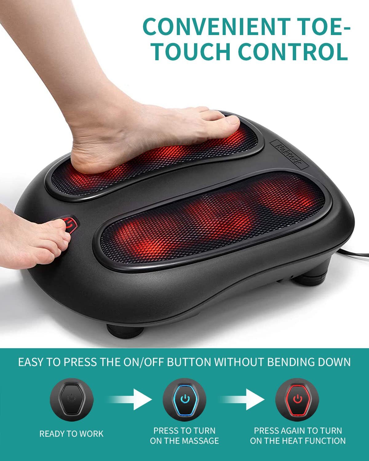 Foot Massager with Heat, Shiatsu Heated Electric Kneading Foot Massager Machi…