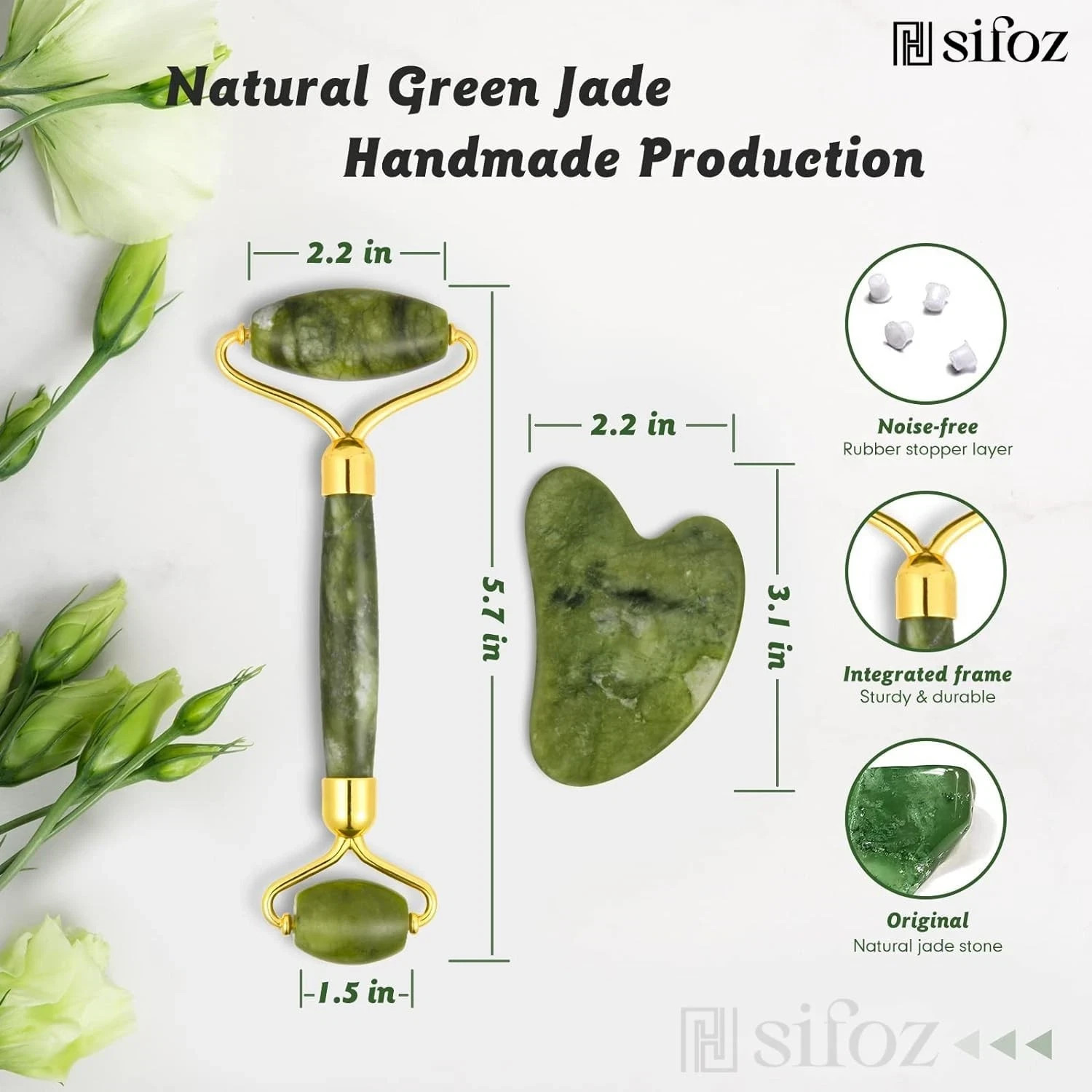 Sifoz Jade Roller & Gua Sha Set Face Anti-Aging Facial Roller Skin Care Tool