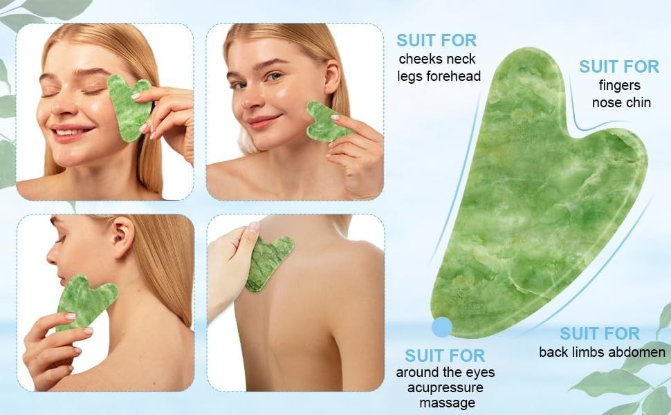 5Pcs Jade Roller & Gua Sha Facial Tool Set, Natural XiuYan Stone Face Roller …