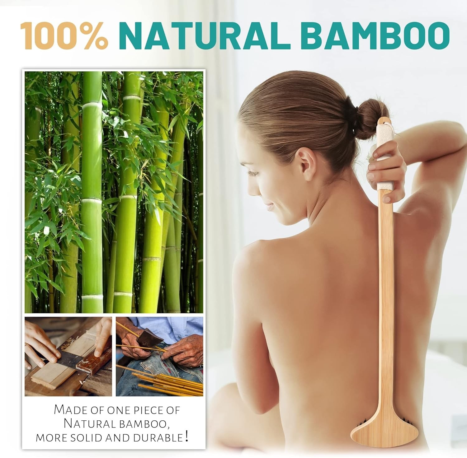 Bamboo Back Scratcher, Oversized Body Scratcher with 22” Curved Long Handle a…