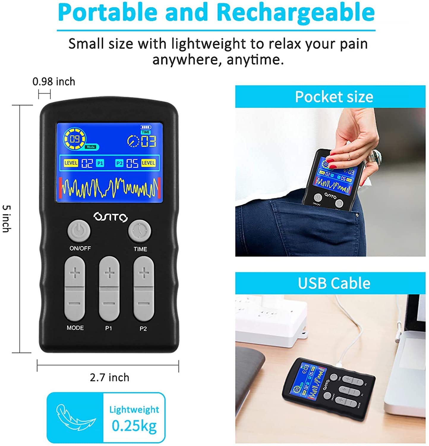 Tens Unit Electric Pulse Massager Muscle Stimulator Therapy Pain Relief Machine