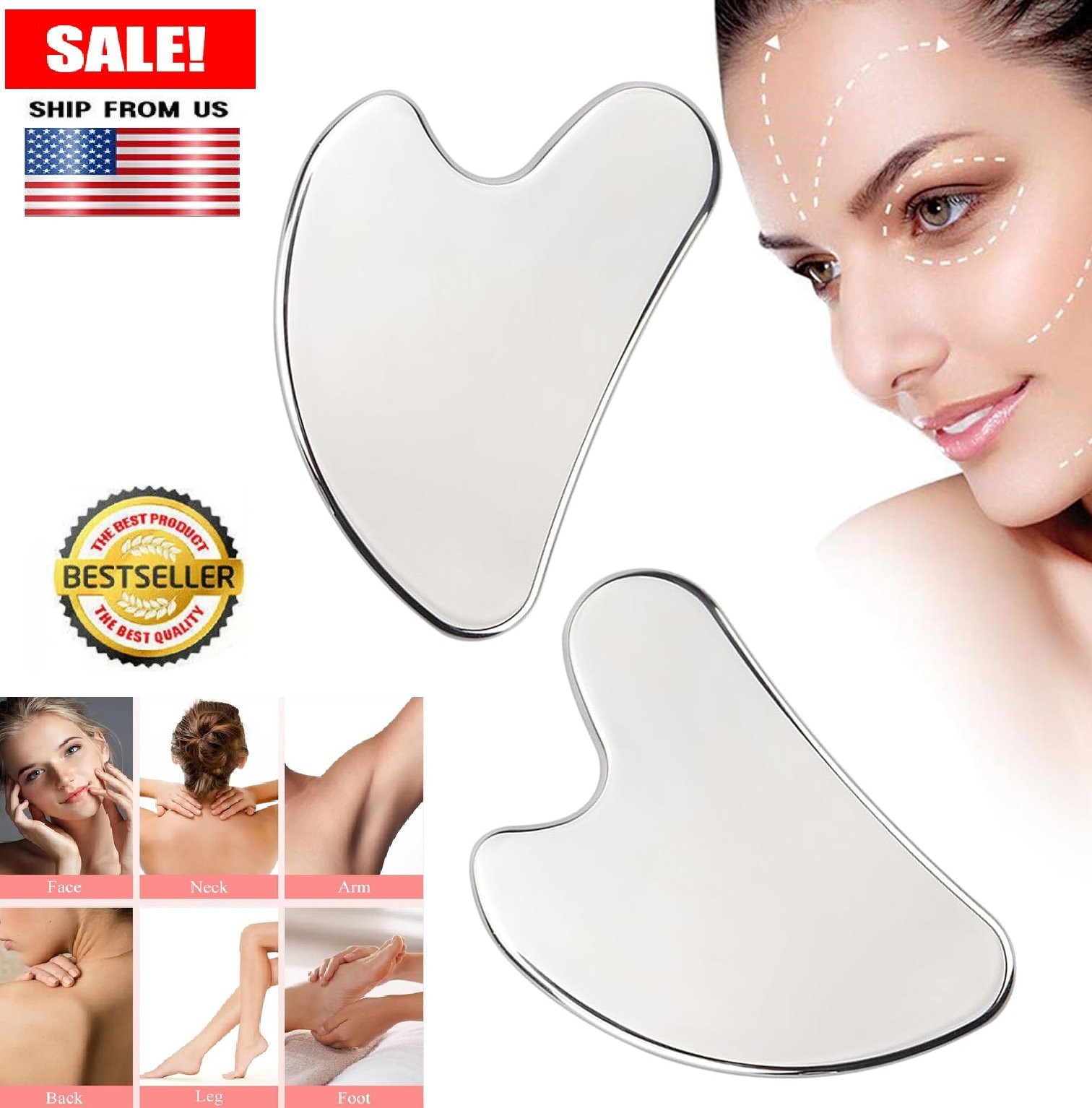 4Pcs Stainless Steel Gua Sha Facial Tools Metal Massage Face Sculpting Tool Body