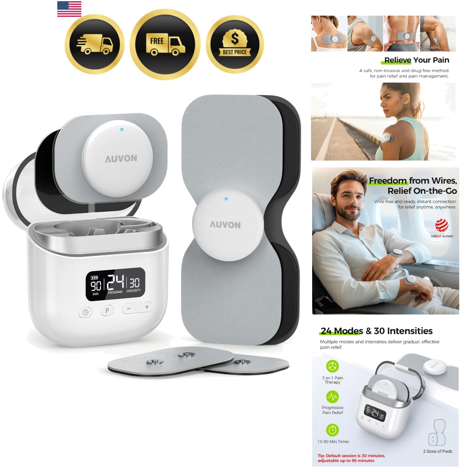 Wireless 24 Modes TENS Unit Muscle Stimulator for Pain Relief, Smart Recharge…