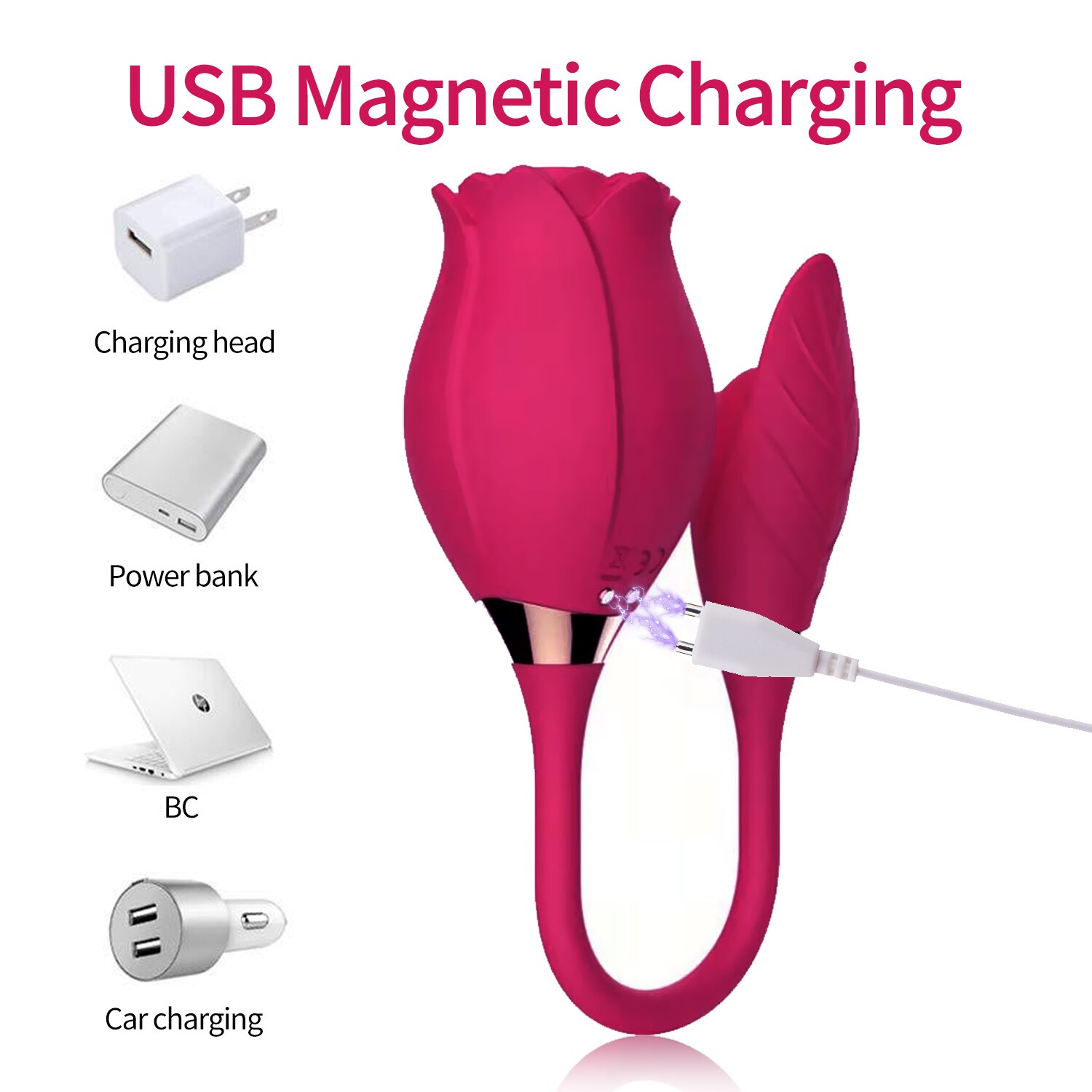 2 In 1 Personal Massager Rose Vibrator Sucker Women Massager Wand Waterproof