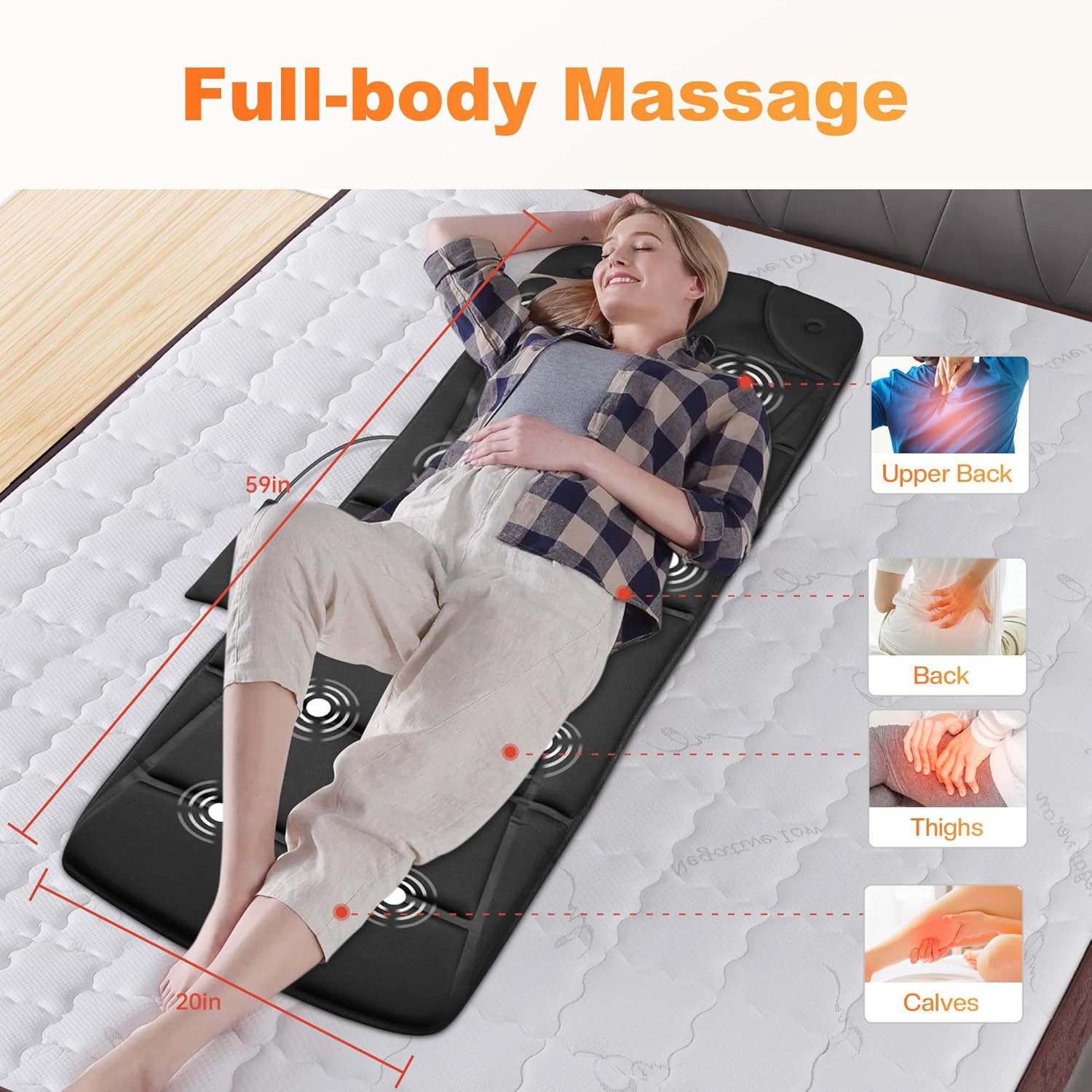 Massage Mat Full Body,Massager Chair Pad,10 Vibration Motors & 5 Massage Modes,B