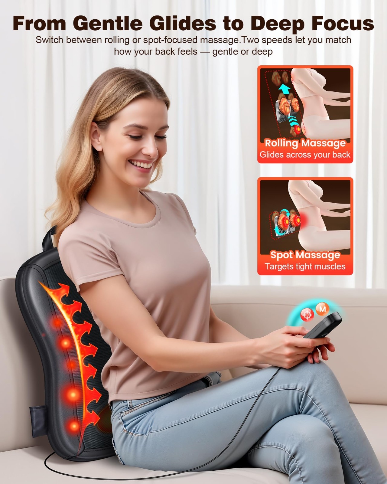 Heated Shiatsu Back Massager with Up & Down Rolling for Pain Relief & Relaxation