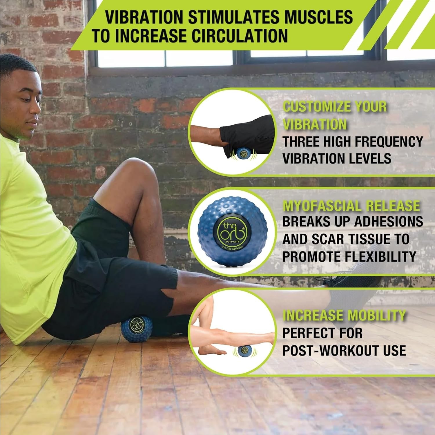 Orb Massage Ball 4.5″ Blue Vibrating Deep Tissue Muscle Relief EVA Foam