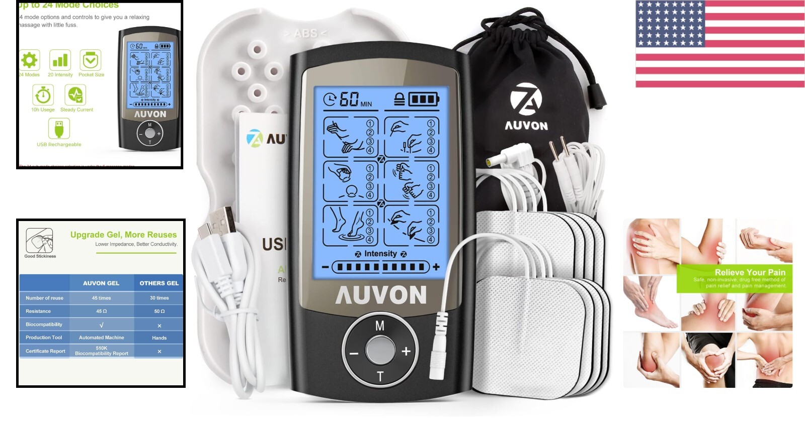 Advanced 4th Gen TENS Pain Relief Device – 24 Modes, 8 Pads, Rechargeable Design