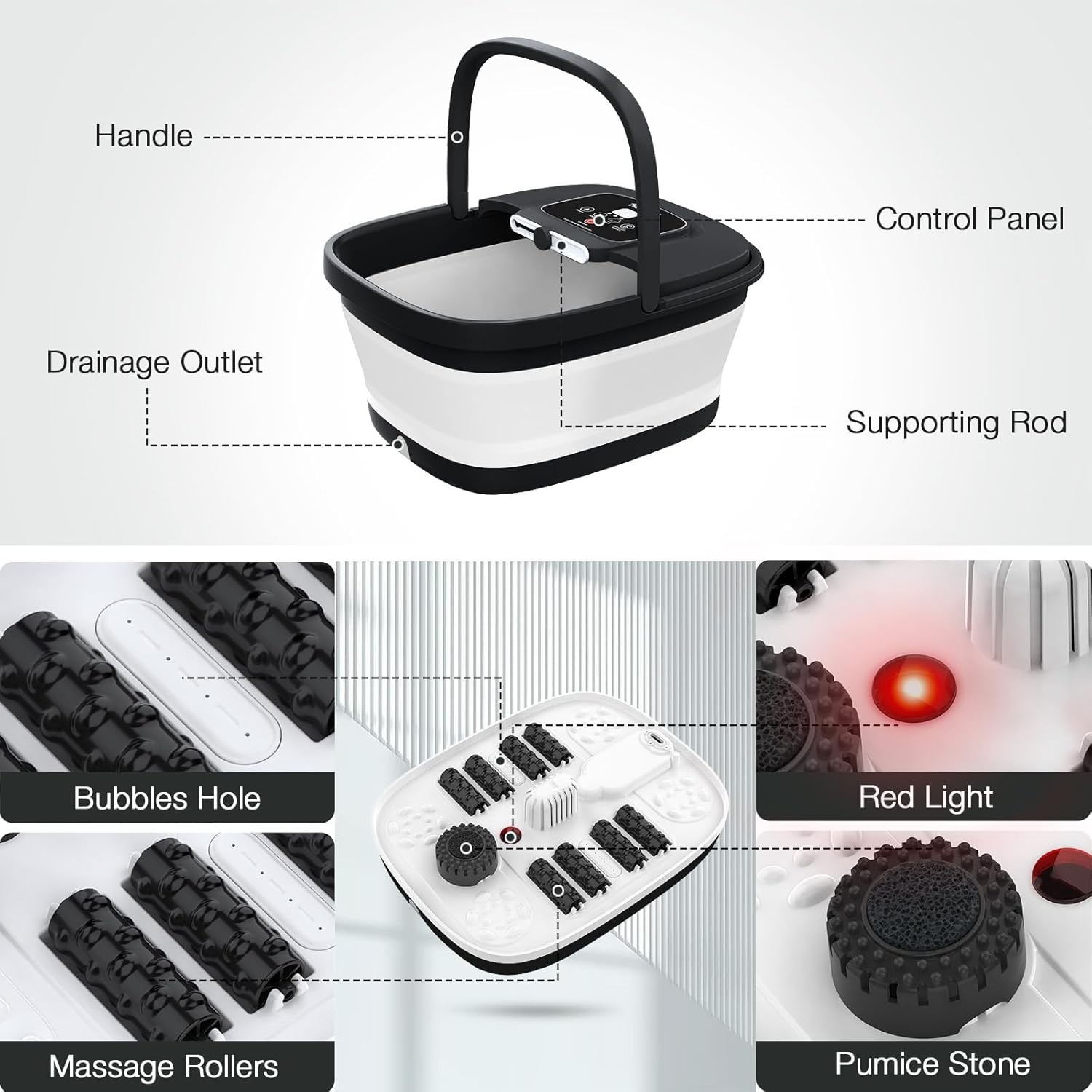 Portable Shiatsu Foot Bath Massager with Temperature Control & Red Light Therapy