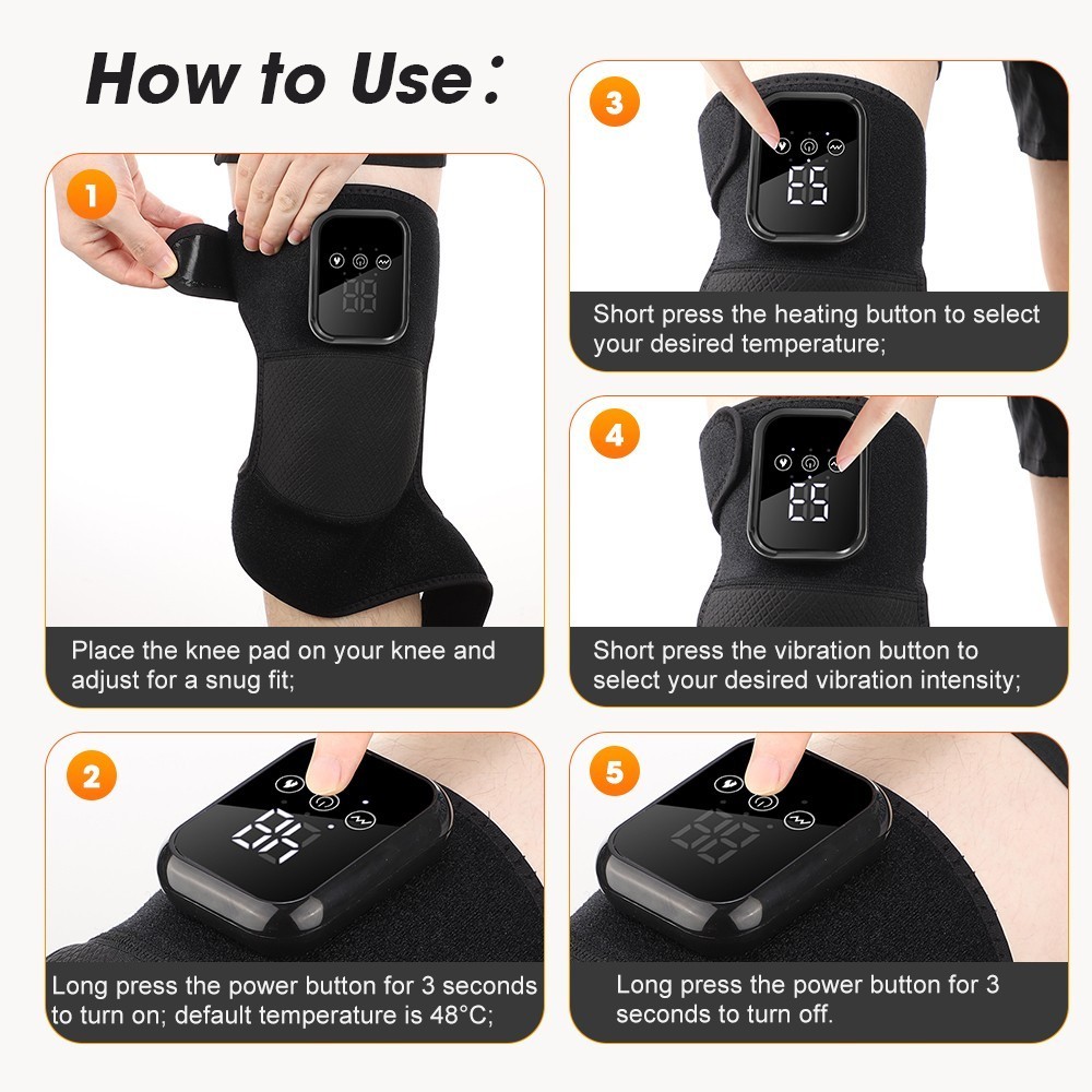 Cordless Knee Massager for Pain Relief with 3 Vibration Modes, 3 Heating Levels