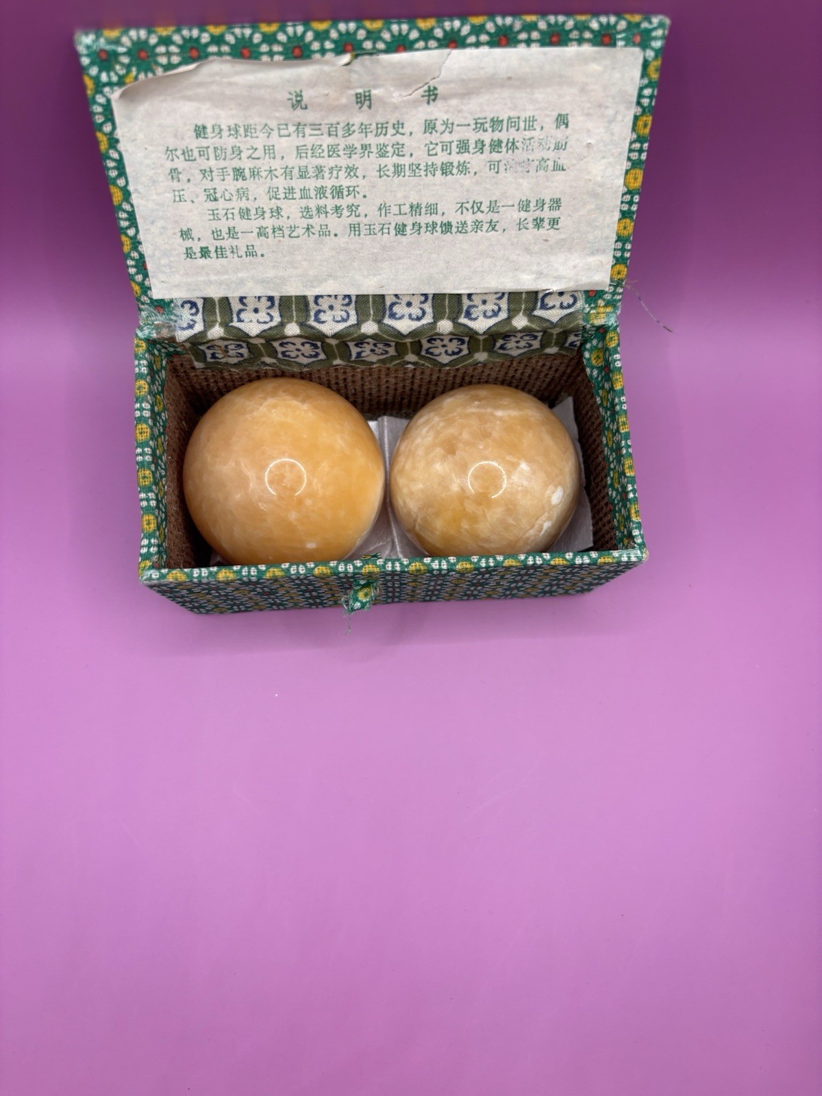 YUSHI Baoding Balls Yellow Stone Handheld Pair for Hand Massage