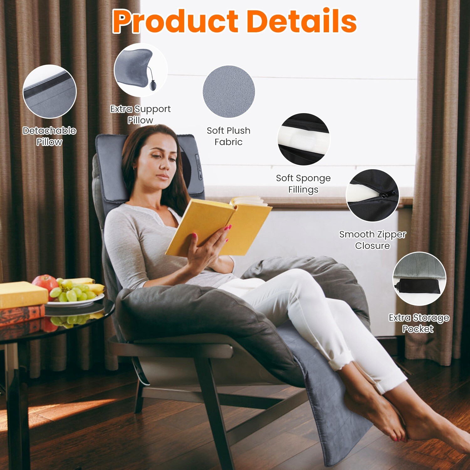 8 Mode Massage Seat Cushion with Heated Back Neck Massager Chair Home & Car