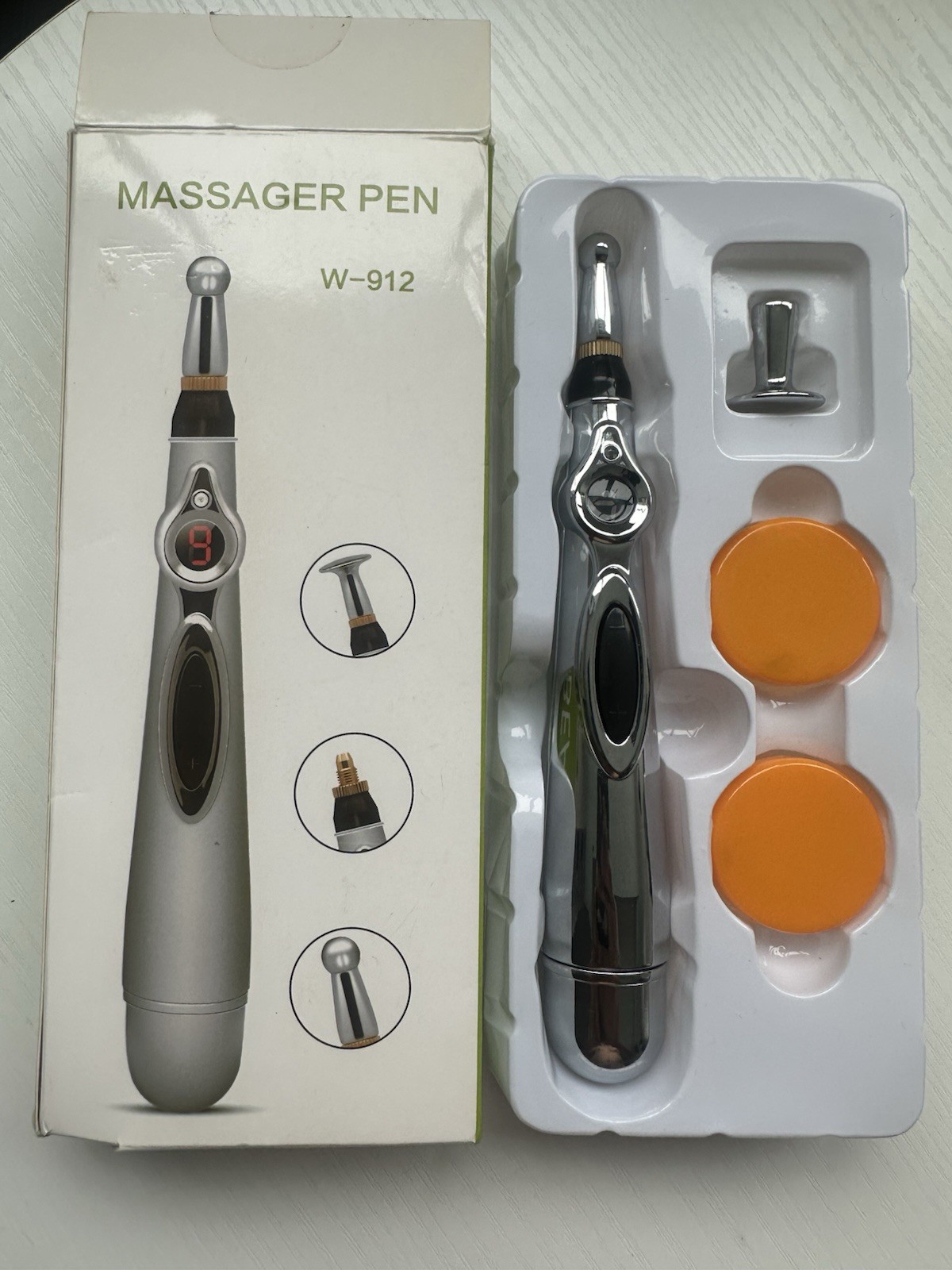 W-912 Handheld Vibrating Body Massage Wand, Battery Powered, Silver/Black