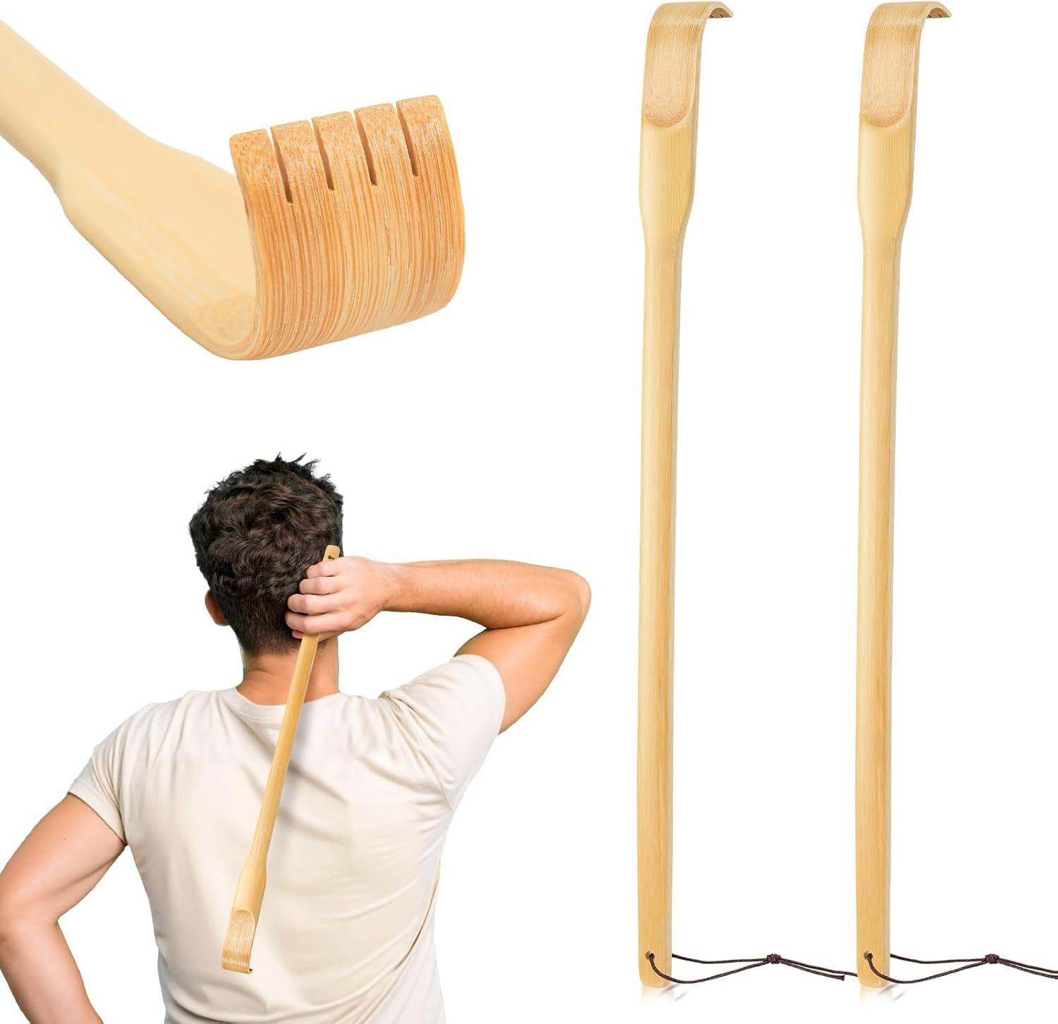 Back Scratcher, 2 Pieces 16.5″ Natural Strong Sturdy Traditional Bamboo Wooden B