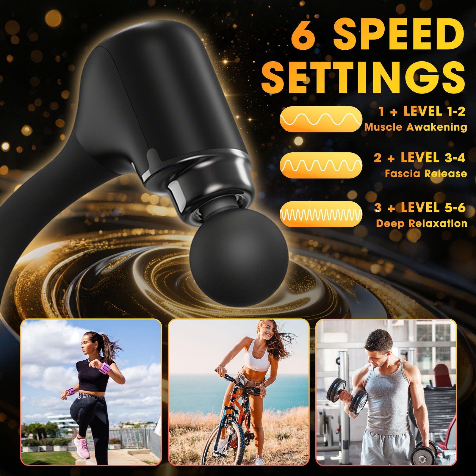UFFAE Deep Tissue Massage Gun Extension Handle Back Neck Body Pain Relief Black