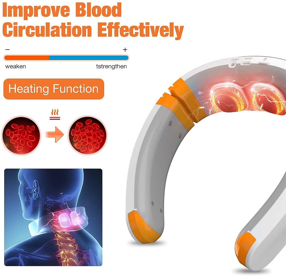 Neck Massager with Heat TENS Unit Electronic Pulse Cervical Pain Relief Remote