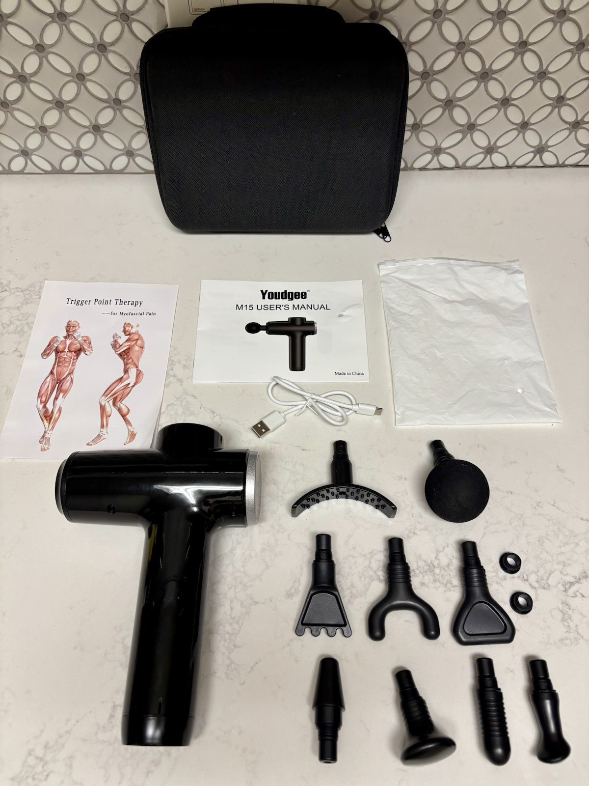 Youdgee M15 Pain Relief Percussion Deep Tissue Muscle Massage Gun 9 Attachments