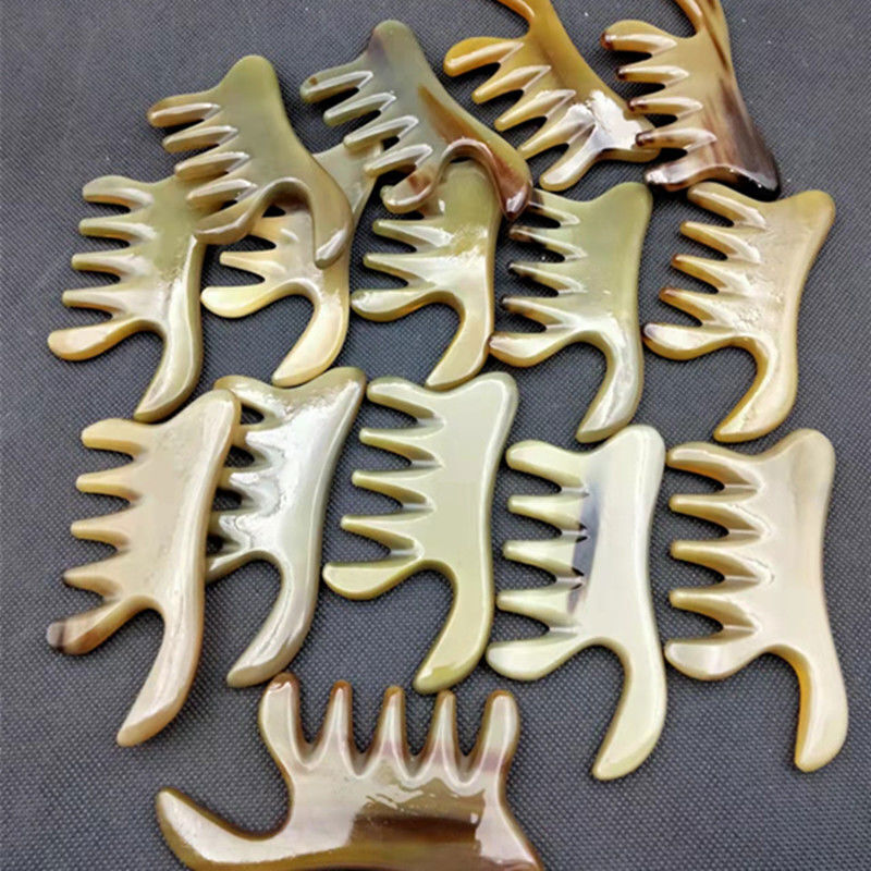 天然白牦牛角头部按摩经络梳 Natural white yak horn head massage meridian comb Gua Sha board