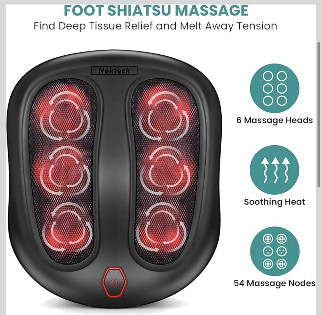 Nekteck Foot Massager with Heat, Shiatsu Heated Electric Kneading Foot Massager