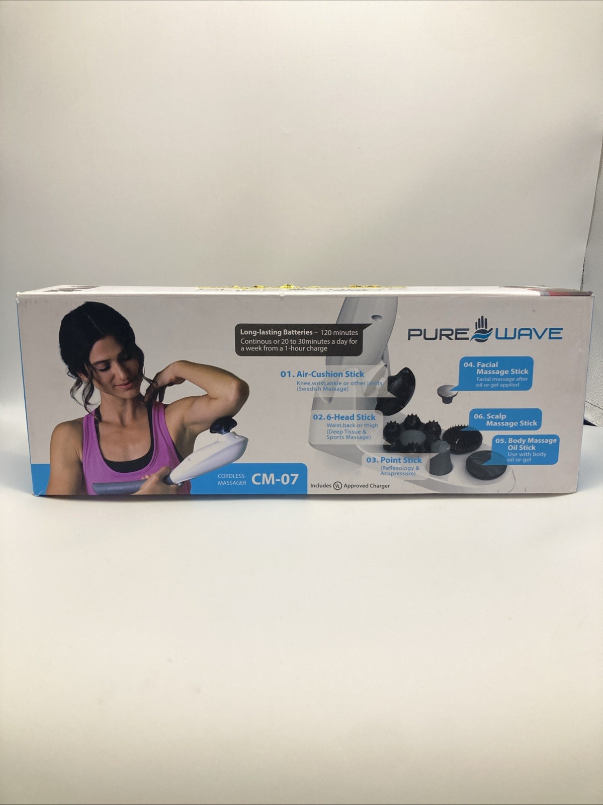 PADO CM07 Pure Wave Dual Motor Therapy Massager, White, Includes 6 Attachments