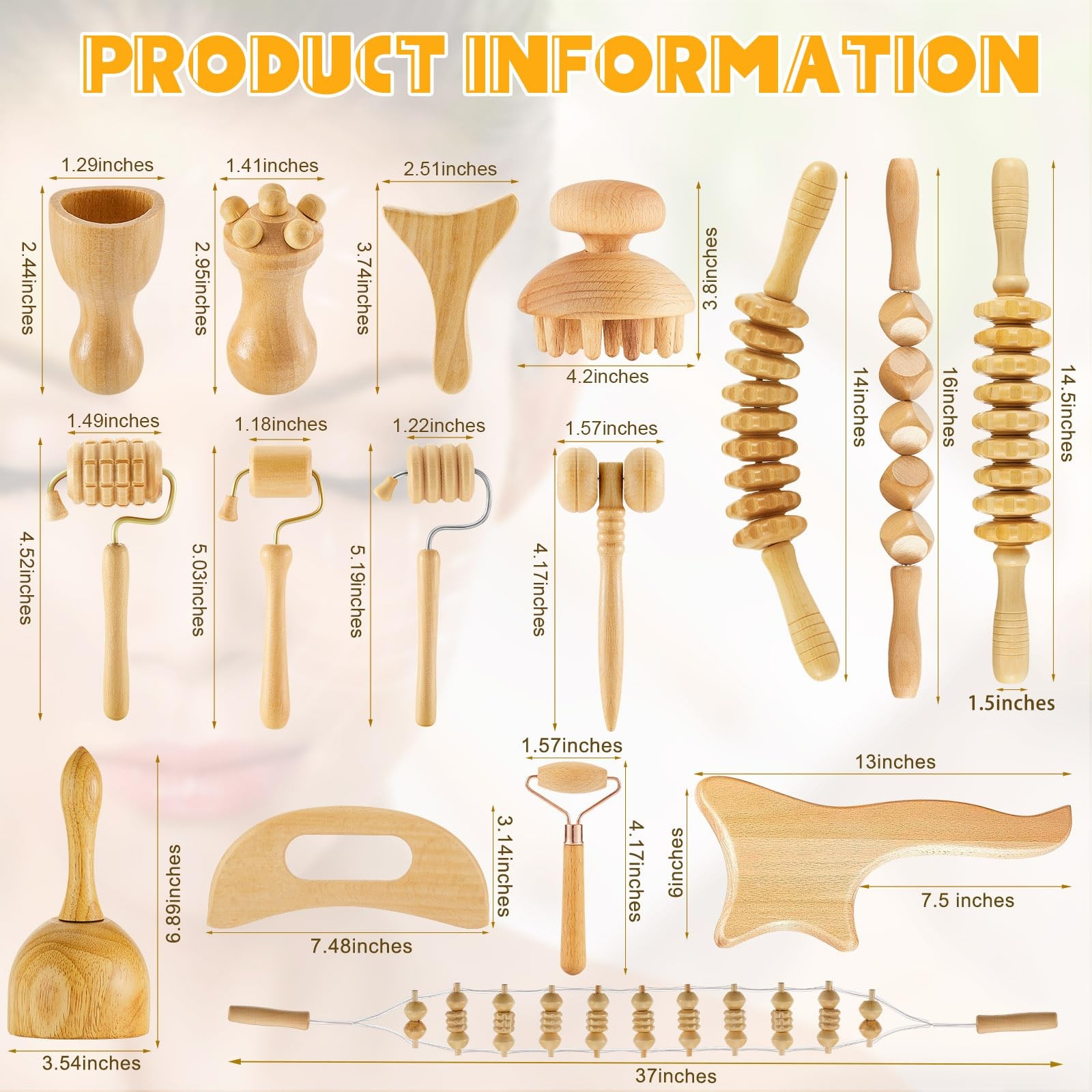 16-in-1 Wood Therapy Massage Tools Set Maderoterapia As Shown in the Pictures