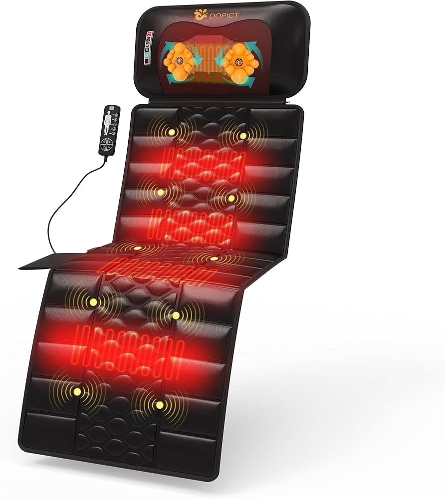 DOPICT Heated Shiatsu Vibrating Full Body Massage Mat Black Timer Remote Control