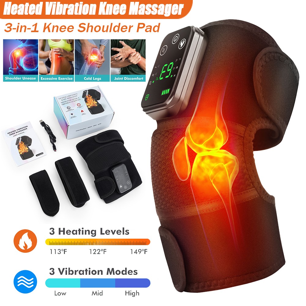 Heated Vibration Massager Knee Elbow Shoulder Pad 3 Heating Pain Relieving USB